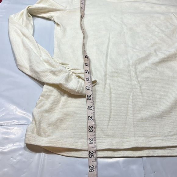 Sundance light yellow SHIRT long ruched sleeved thin Stripes round neck cotton M - Picture 11 of 13